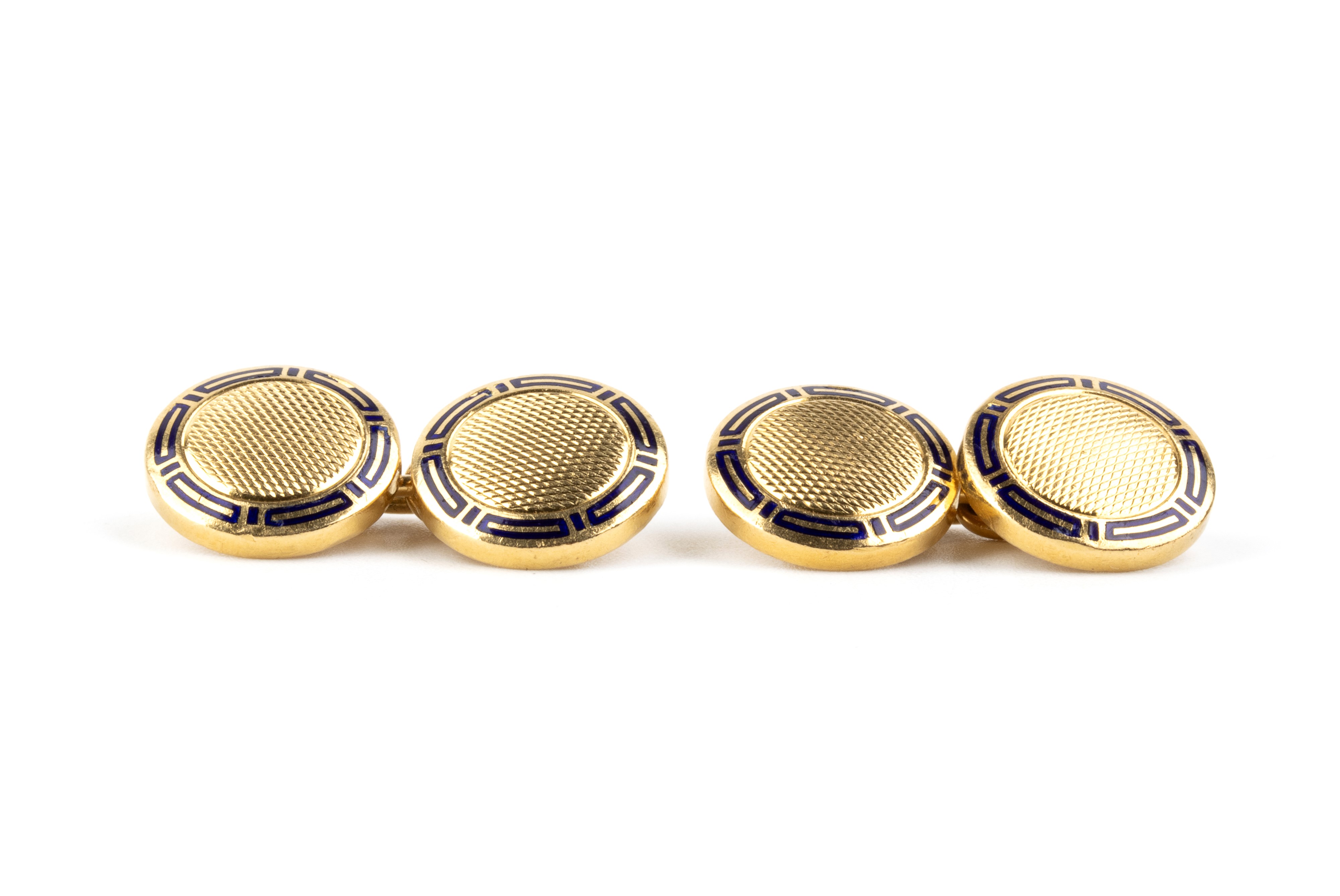 Bulgari - Coppia di gemelli da polso in oro giallo 18k e smalto blu