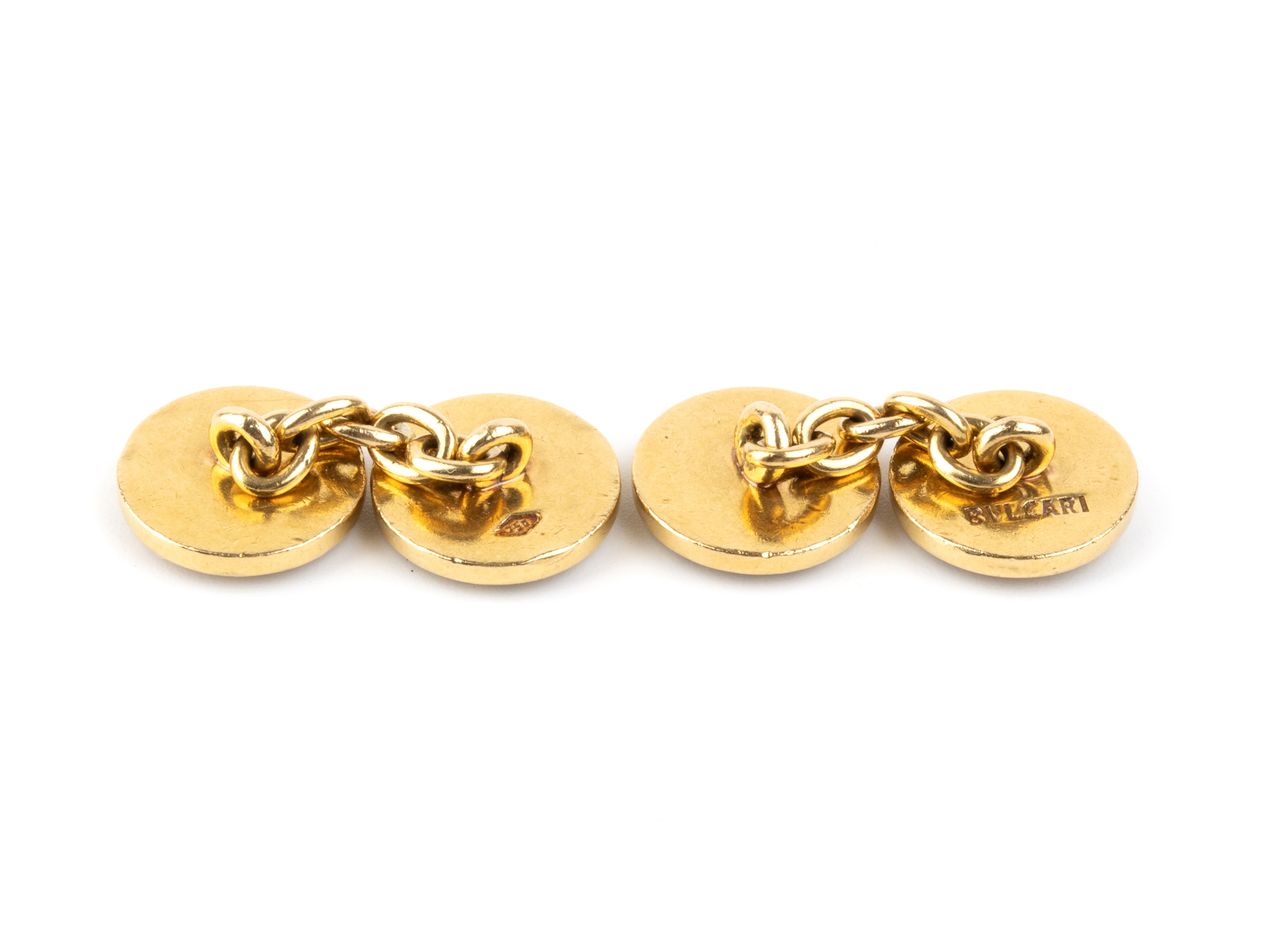 Bulgari - Coppia di gemelli da polso in oro giallo 18k e smalto blu