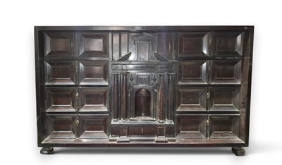 Italia, monetiere da tavolo in legno ebanizzato, XVII secolo