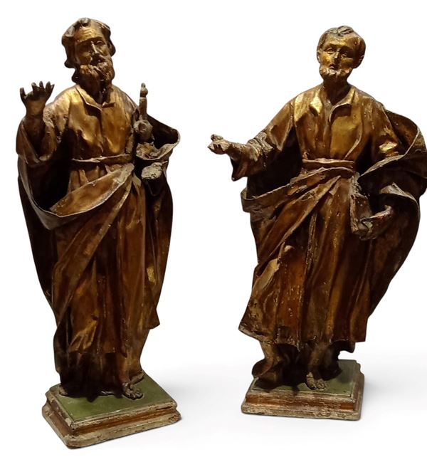 Pair of devotional sculptures of Saints Peter and Paul