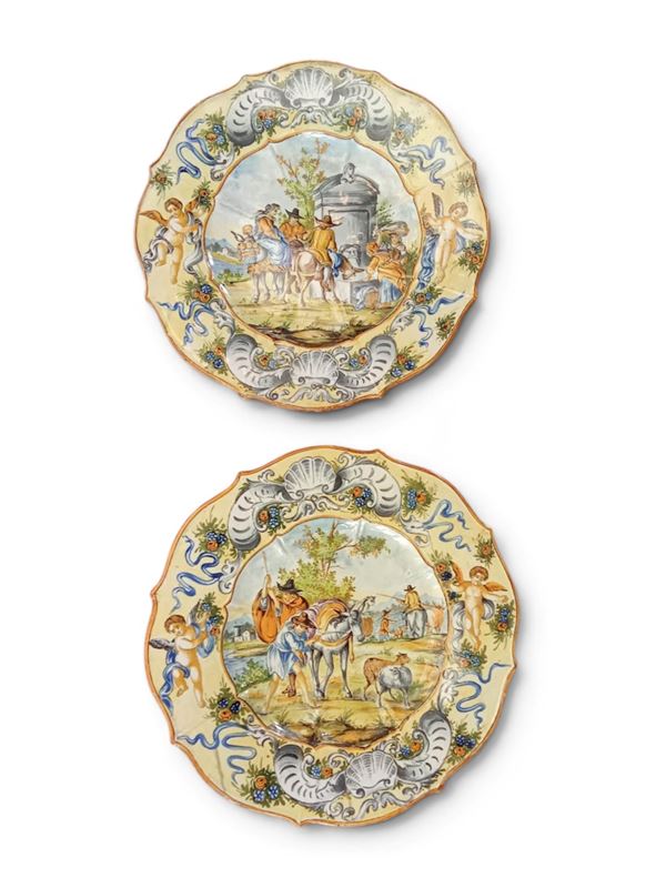 Set of two decorative majolica plates