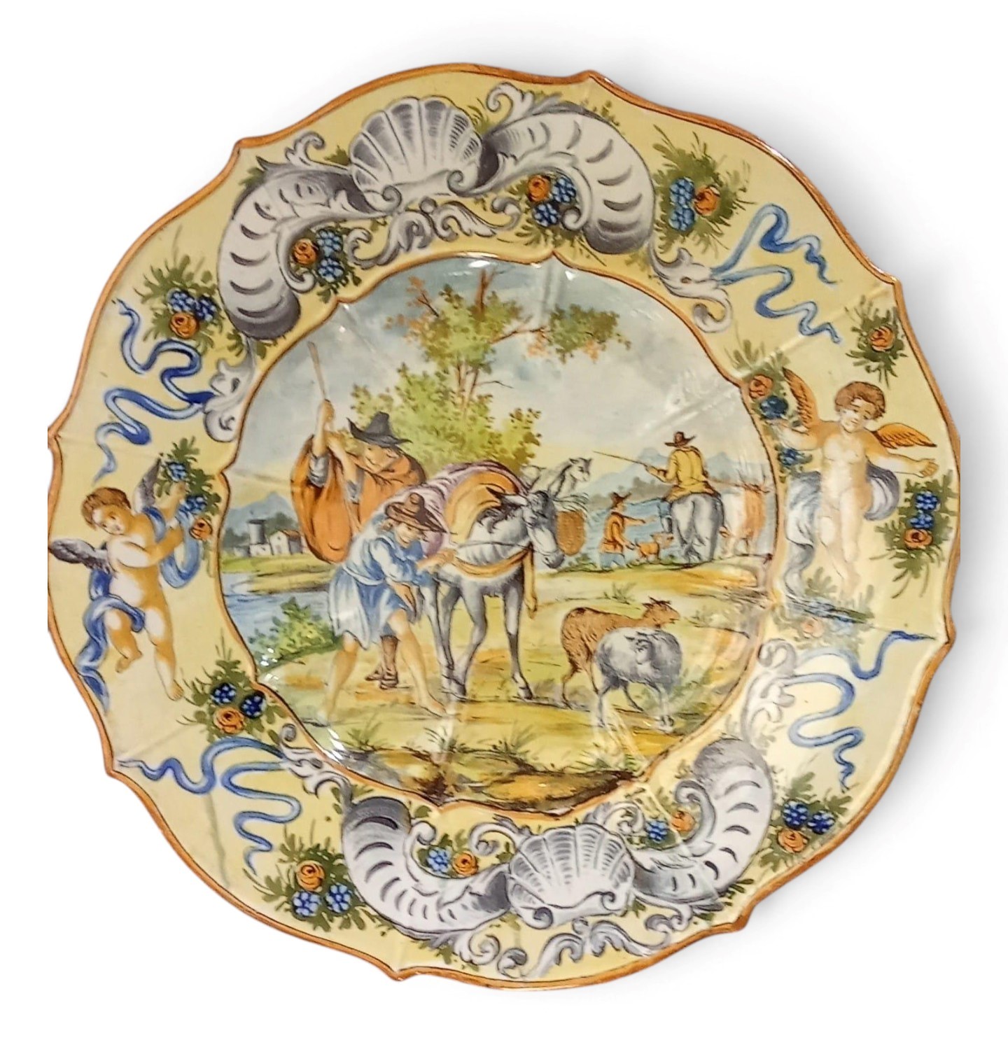 Italia, XIX secolo, Coppia di piatti decorativi in maiolica