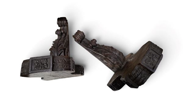 Pair of carved wooden shelves