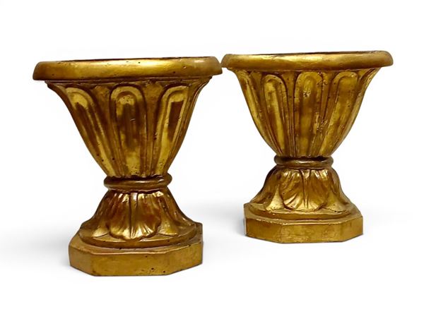 Pair of gilded wooden vases
