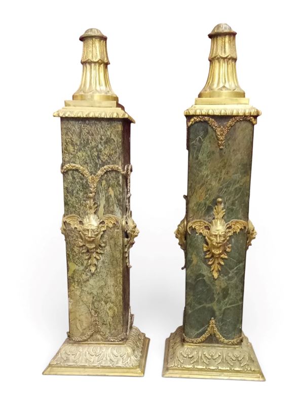 Coppia di basi per lampade da terra in marmo e bronzo stile Impero