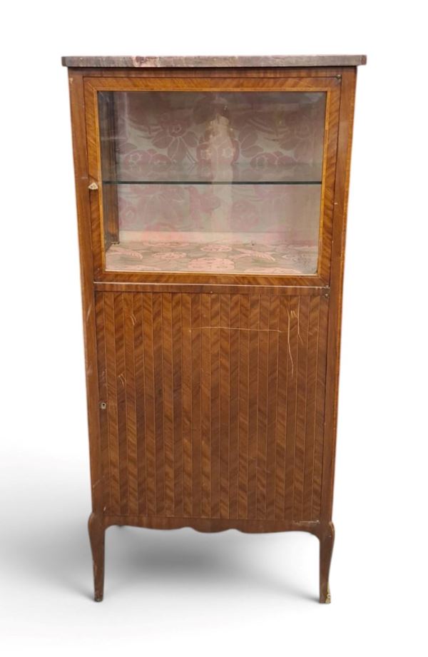 Single-door display cabinet with a marble top