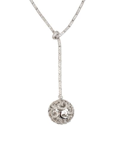 Girocollo in oro bianco 18k con diamanti e pendente a sfera traforata