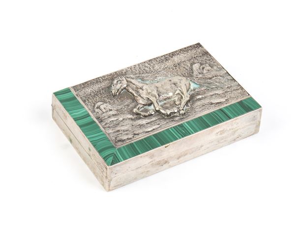 Cofanetto italiano in argento e malachite