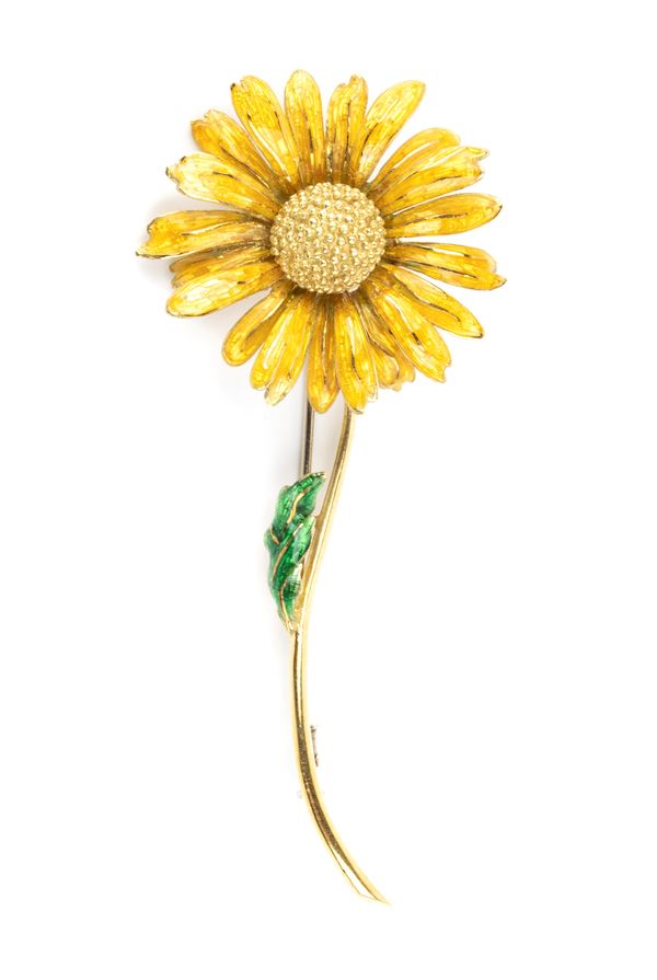 Spilla fiore in oro e smalti