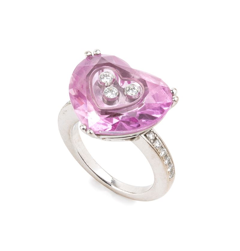 Chopard - Anello Happy Diamonds a cuore in oro bianco 18k con diamanti mobili e vetri zaffiro