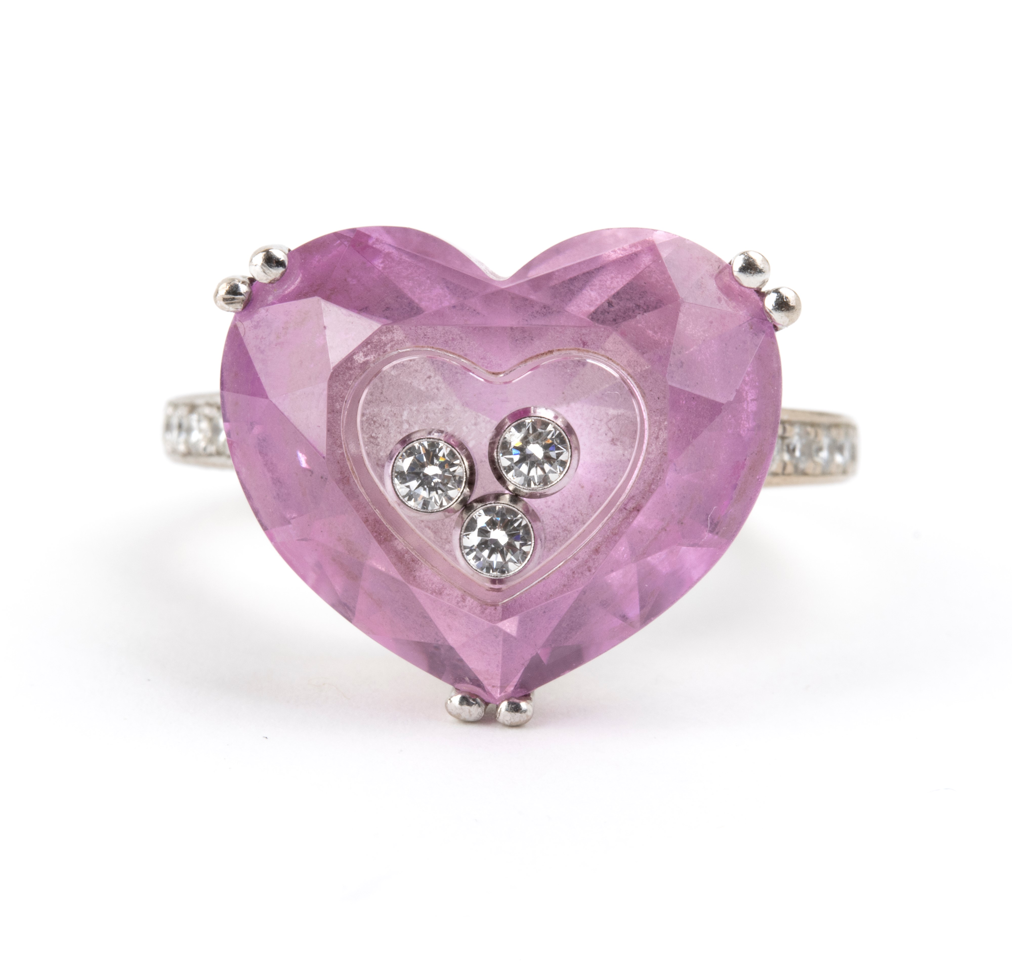 Chopard - Anello Happy Diamonds a cuore in oro bianco 18k con diamanti mobili e vetri zaffiro