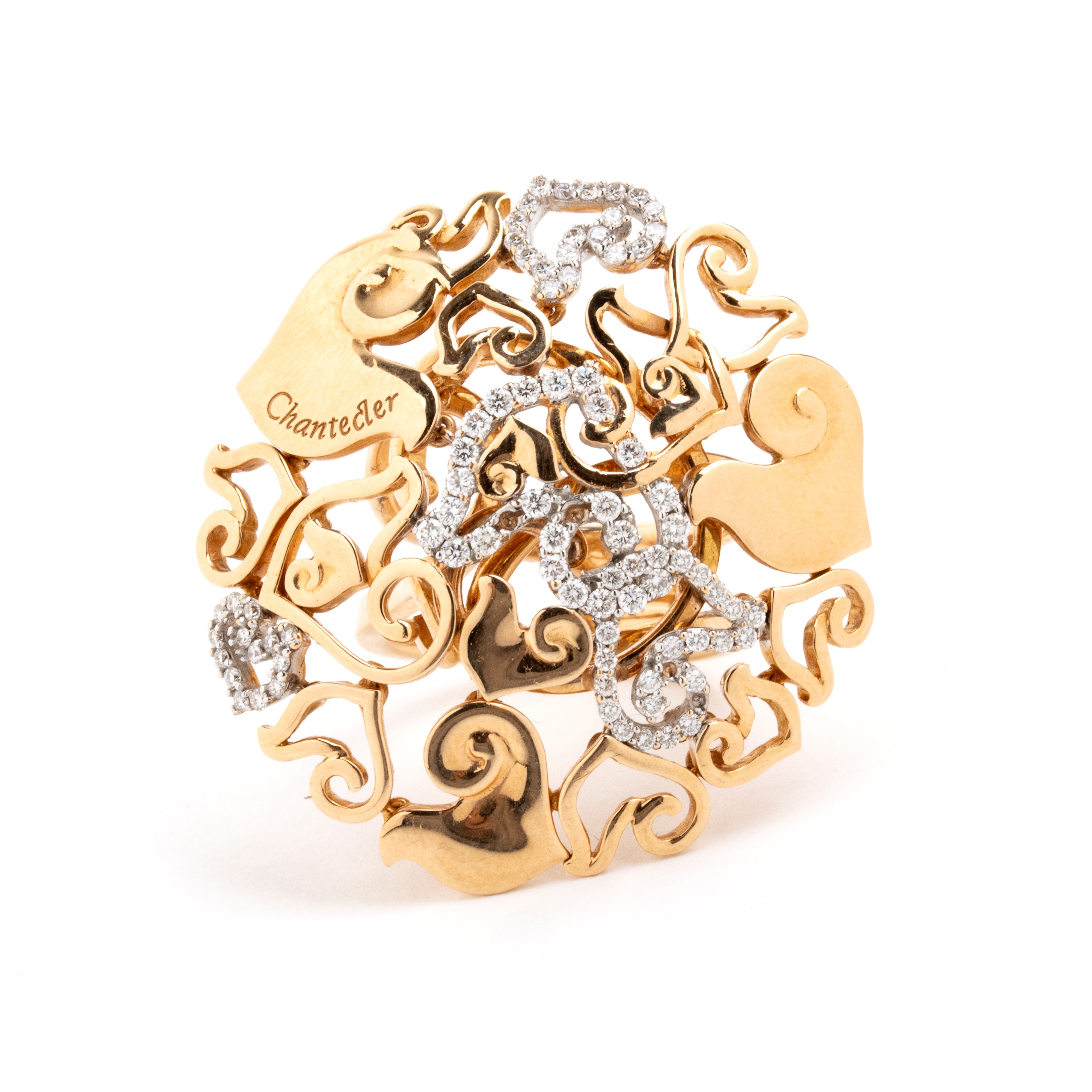 Chantecler - Anello traforato in oro bianco e oro rosa 18k con diamanti