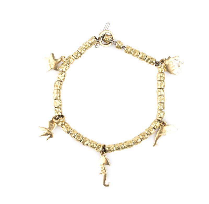 Dodo - Bracciale in oro giallo 18k e argento con cinque pendenti animali marini