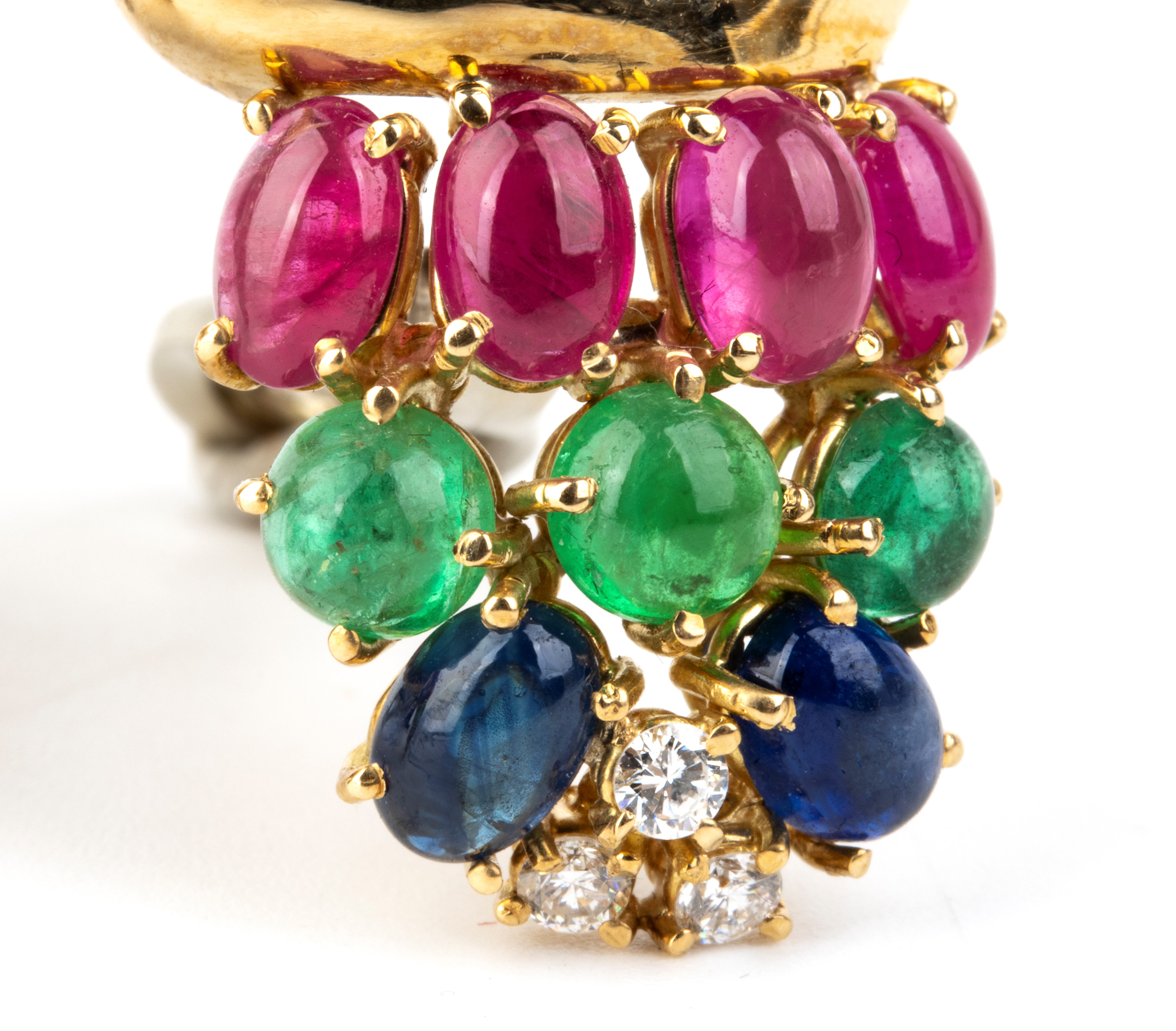 Filippo Moroni - Paio di orecchini in oro 18k con diamanti, zaffiri, rubini e smeraldi