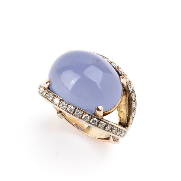 Diamonds chrysoprase gold ring