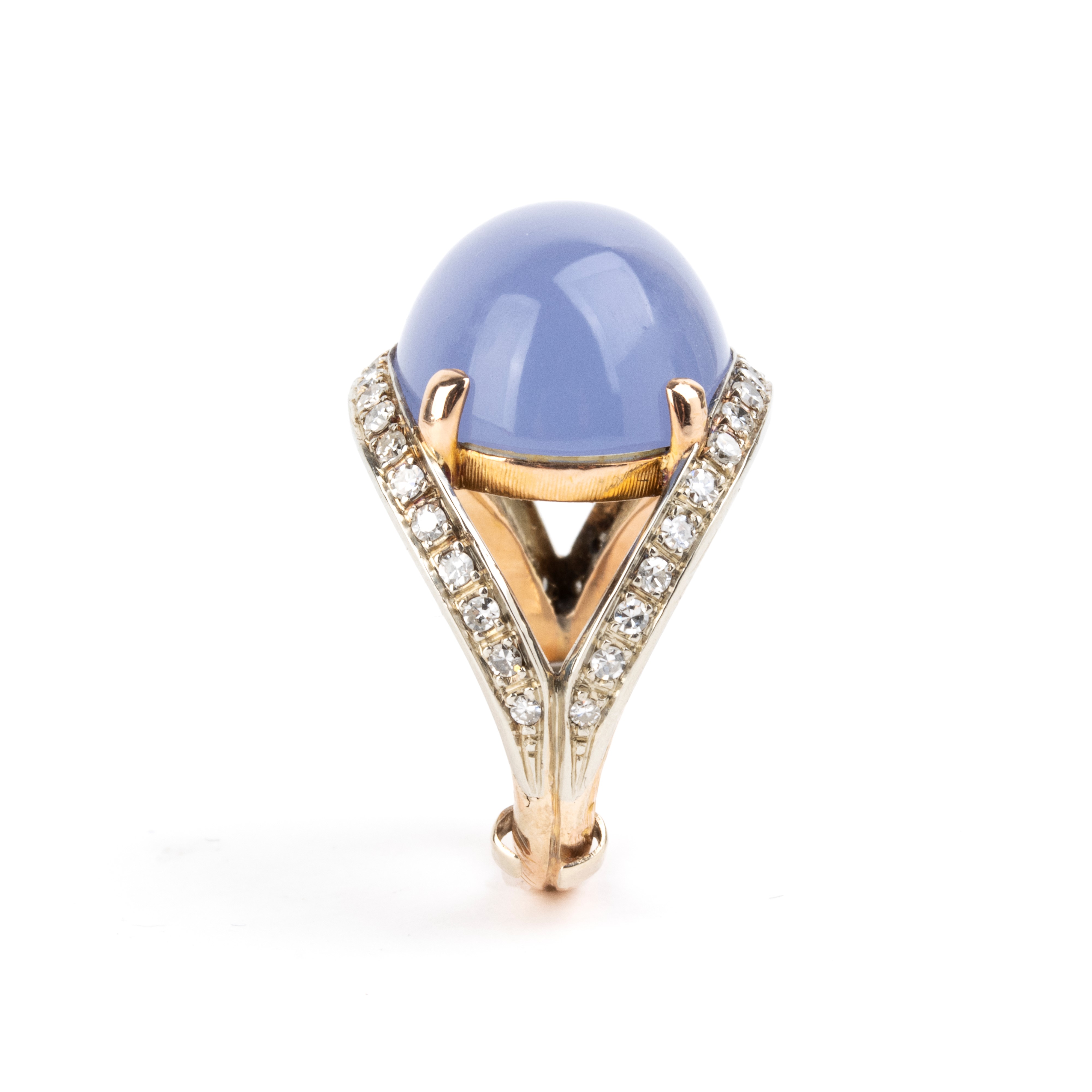 Anello in oro bianco 18k con diamanti e crisopazio (cabochon)
