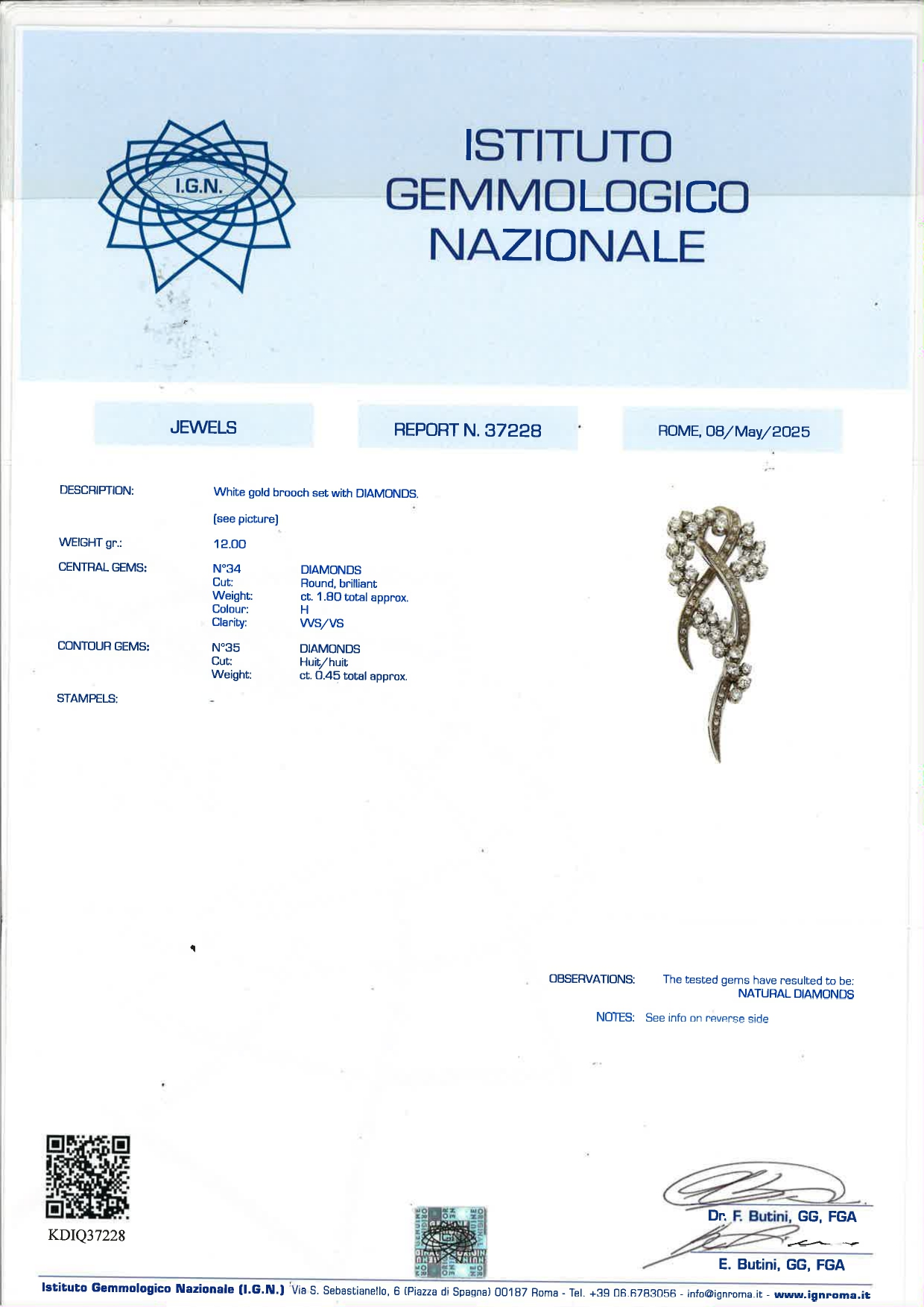 Spilla in oro bianco 18k con diamanti, motivo a nastro e grappolo floreale
