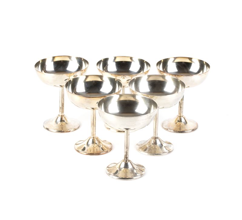 Set di sei coppette italiane, argento 800/1000
