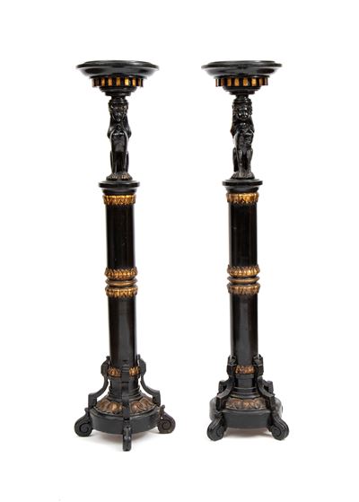 Coppia di colonne ebanizzate, stile Impero, XIX secolo
