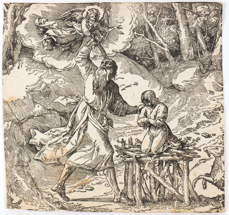 Ugo da Carpi - Sacrificio di Isaaco (xilografia, quattro pannelli)