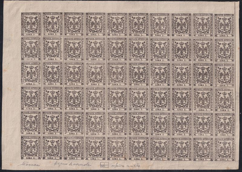 Vaccari, Modena — 1 lira bianco n. 11, quarto di foglio inferiore sinistro, 1852