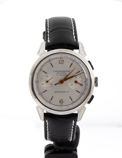 Orologio da polso cronografo, cassa in metallo, movimento Valjoux 22 a carica manuale (anni '70–'...