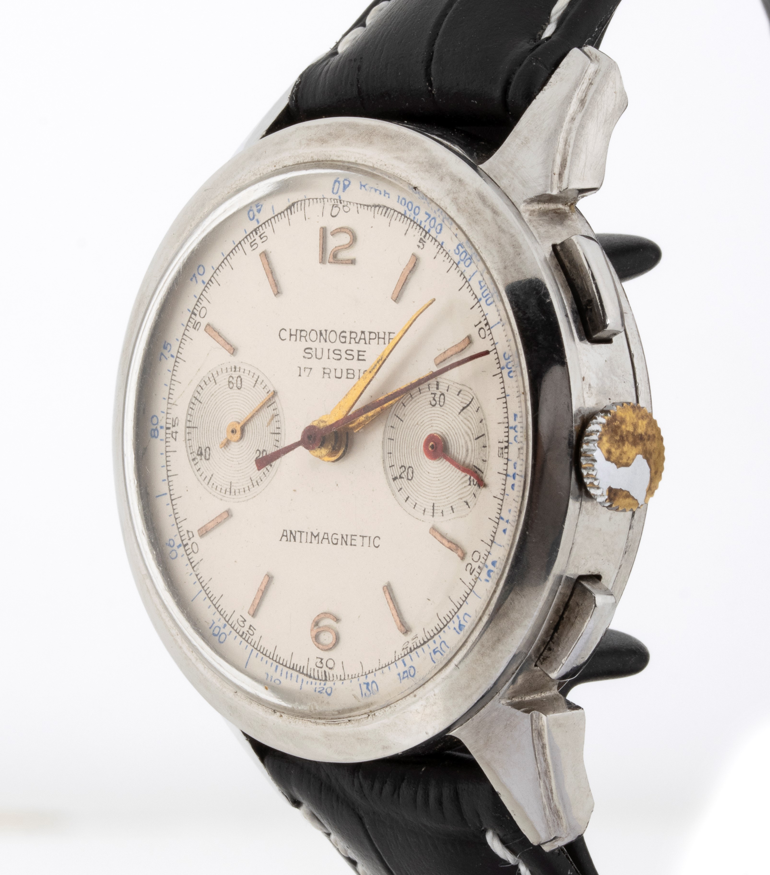 Orologio da polso cronografo, cassa in metallo, movimento Valjoux 22 a carica manuale (anni '70–'...