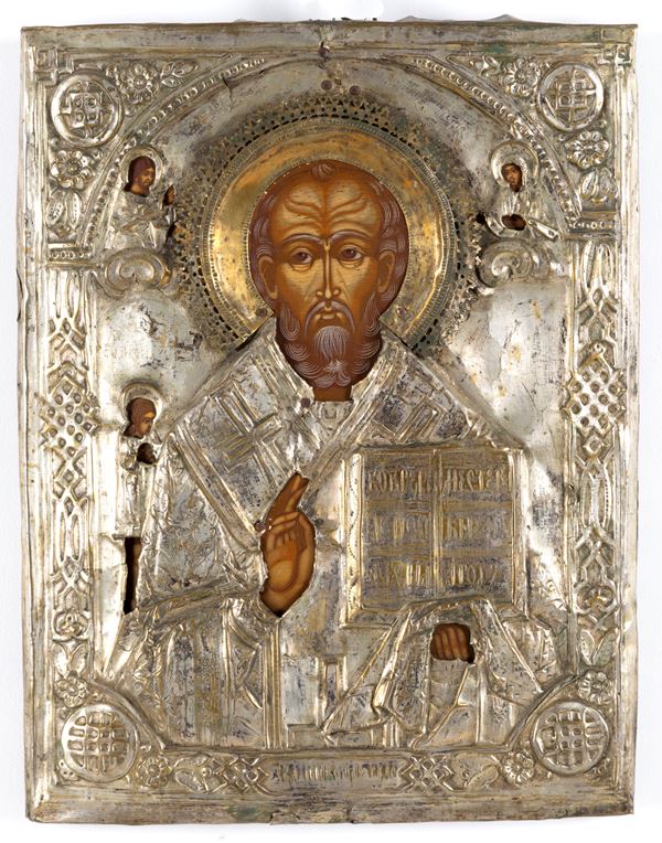 Russian Icon Depicting Saint Nicholas the Wonderworker with a Riza