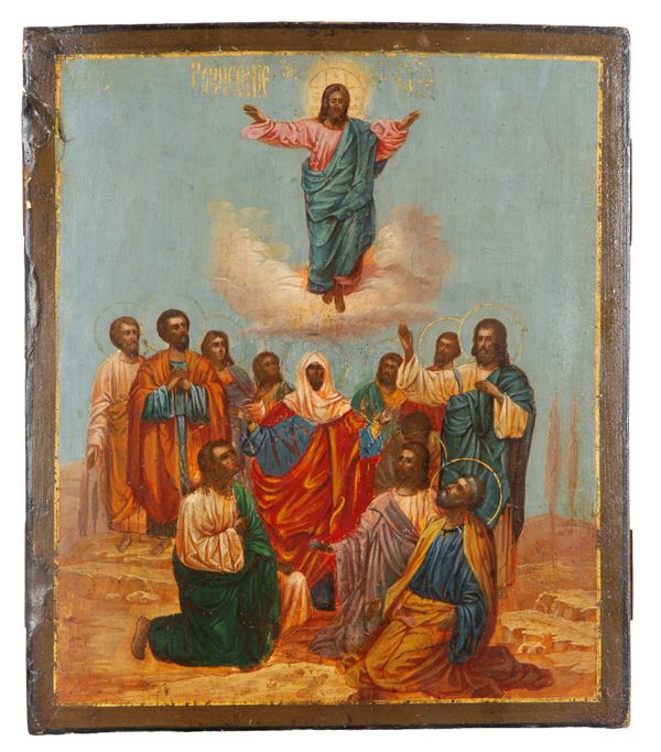 Russian icon depicting the Ascension of Christ