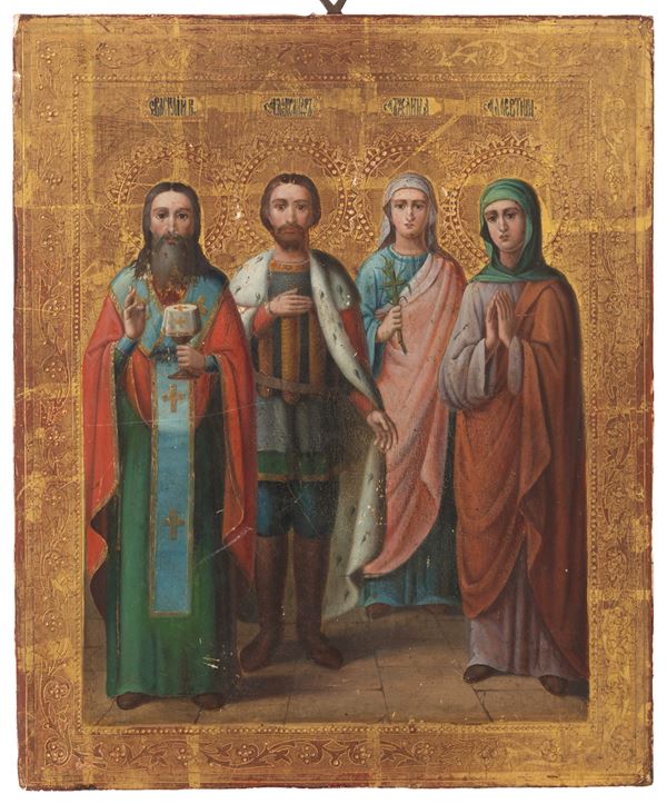 Icona russa con quattro santi 