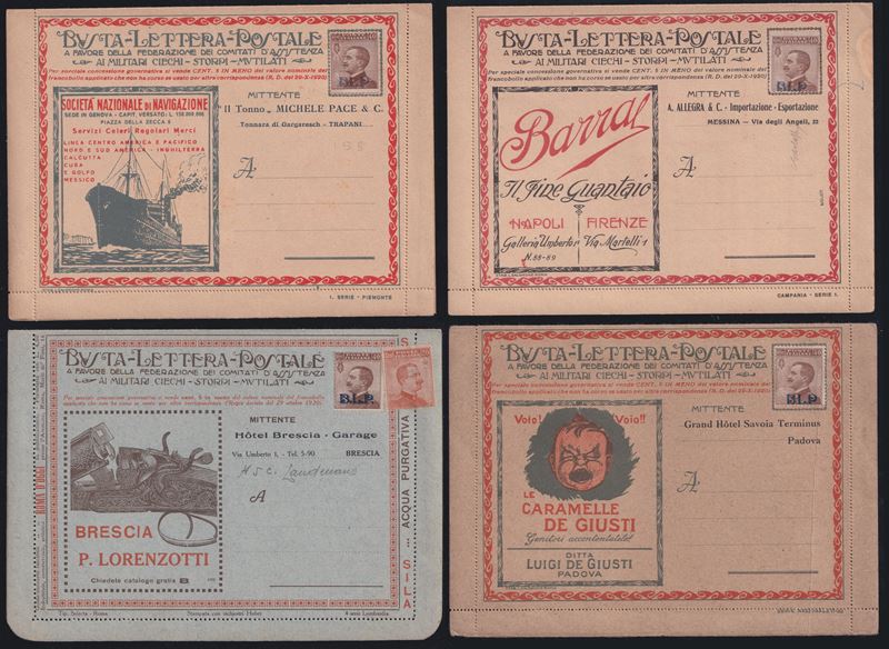 Anelide postale del 1924, Regno - 4 buste B.L.P. nuove con soprastampe del mittente e firma Bolaf...
