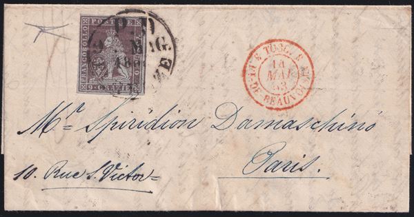 Tuscany - Postal History, 9cr. isolated on letter to Paris.
