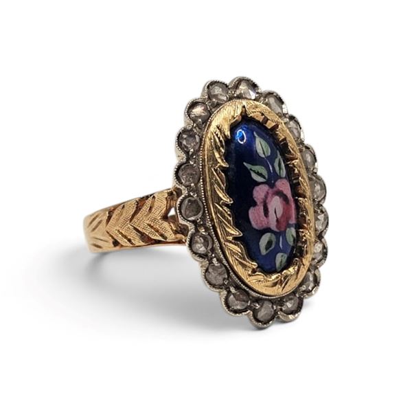 Diamond enamel miniature gold ring