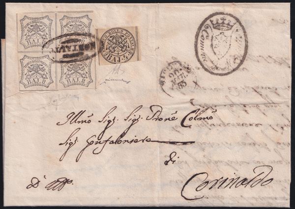 Pontifical - Postal History, Letter franked with a block of four of the 8baj. + 4baj.