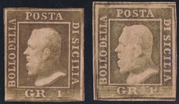 Sicily - 1gr. II plate. Map of Naples, two mint copies with gum.