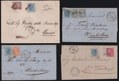 Italia, affrancature postali del 1872 — quattro esemplari