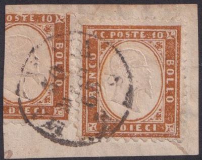 1862, 10 centesimi arancio rossastro (n. 1j) su frammento, piega