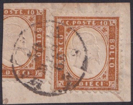 Kingdom - 10 cent. reddish orange n.1j on fragment  - Auction STAMPS AND POSTAL HISTORY - Bertolami Fine Art - Casa d'Aste
