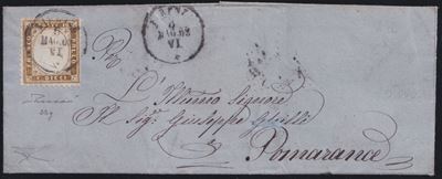 Regno, Storia postale — Francobollo da 10 centesimi bistro oliva scuro n. 1a su lettera (Firenze–...