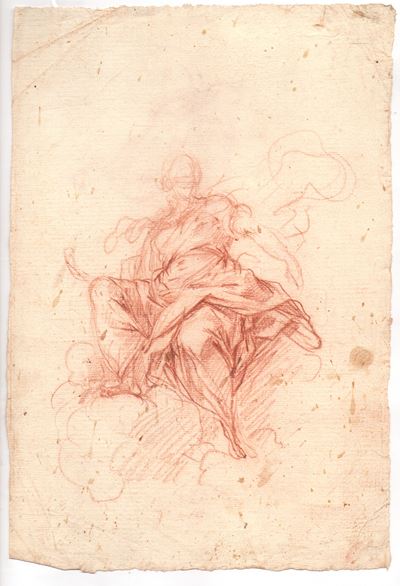 Studio di una figura seduta sulle nuvole