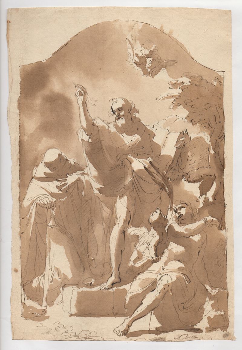 Scuola bolognese del XVIII secolo, Scena con un profeta e due figure