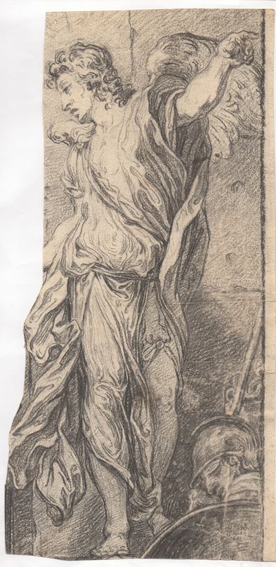 Scuola francese del XVIII secolo, Studio per Arcangelo Gabriele con un soldato dormiente