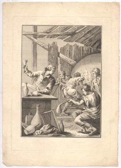Incisore veneto del XVIII secolo (anonimo), Interno di una vetreria