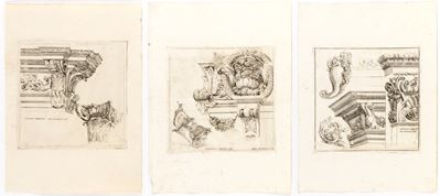 Studi architettonici da Ferdinando Galli (Bibiena), tre incisioni in acquaforte