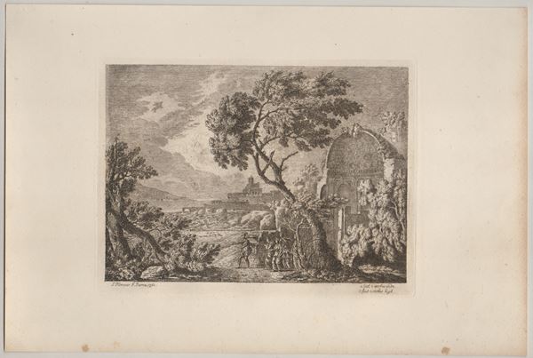 Landscape with Ruins, a Soldier and Four Female Figures