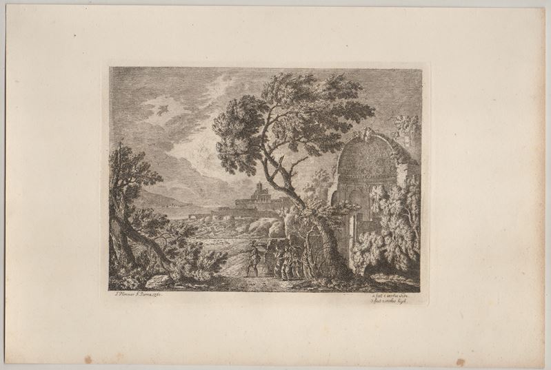 John Plimmer - Paesaggio con rovine, un soldato e quattro figure femminili