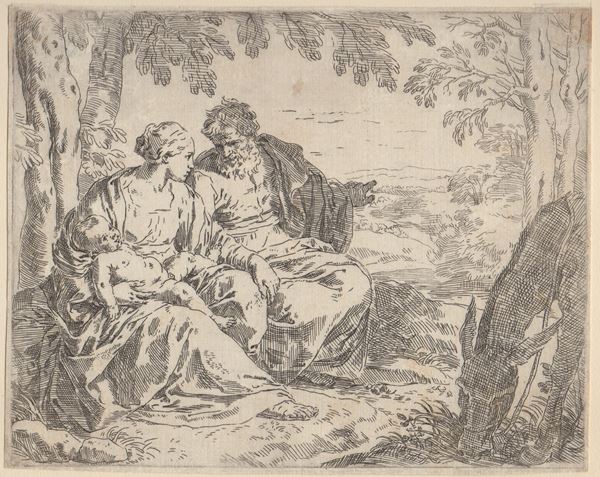 Simone Cantarini Il Pesarese : Flight into Egypt  - Auction PRINTS FROM 15th TO 20th CENTURY - Bertolami Fine Art - Casa d'Aste