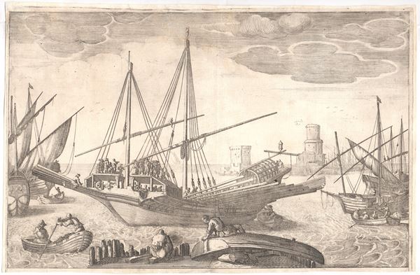 Paesaggio marino con imbarcazioni