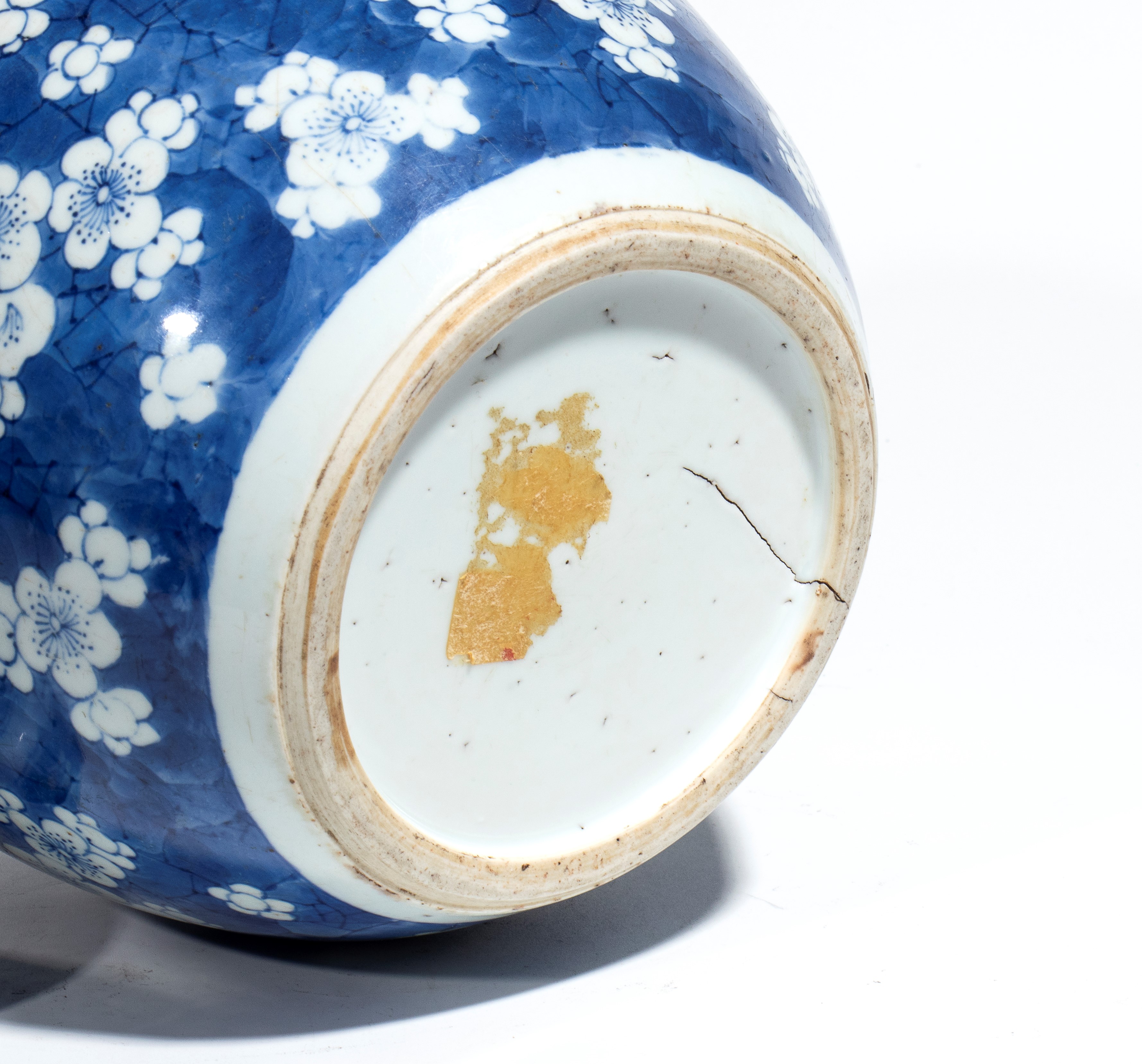 Cina (dinastia Qing), Giara in porcellana bianca e blu con decorazione a fiori di prugno (motivo ...
