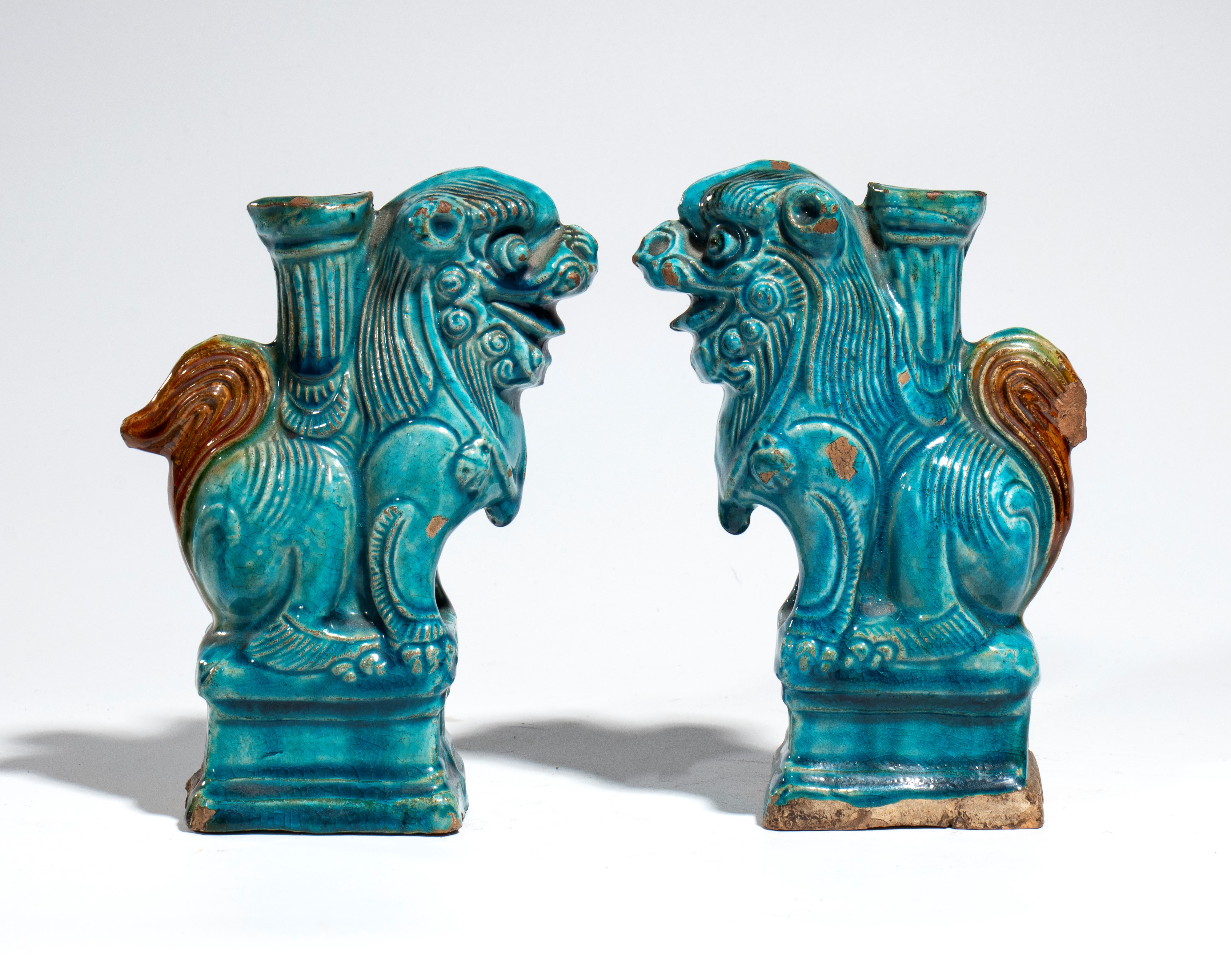 Coppia di cani di Fu, ceramica smaltata turchese, Cina, dinastia Ming, XVII secolo
